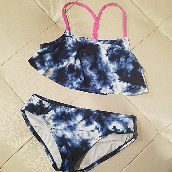 blue and white tie dye swimsuit